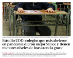 Estudio UDD: colegios que más abrieron en pandemia dieron mejor Simce y tienen menores niveles de inasistencia grave